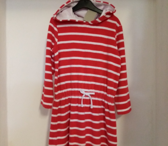 Šaty dívčí froté županové červeno-bílé s kapucí DR - vel. 92/98 a 98/104