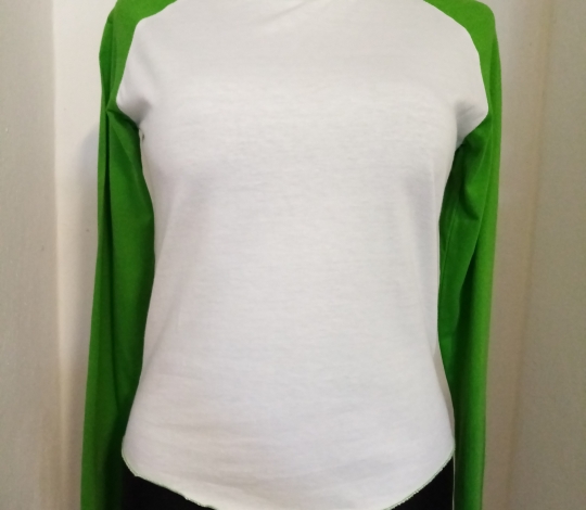 Tričko dámské dlouhý rukáv bílo-zelené - M