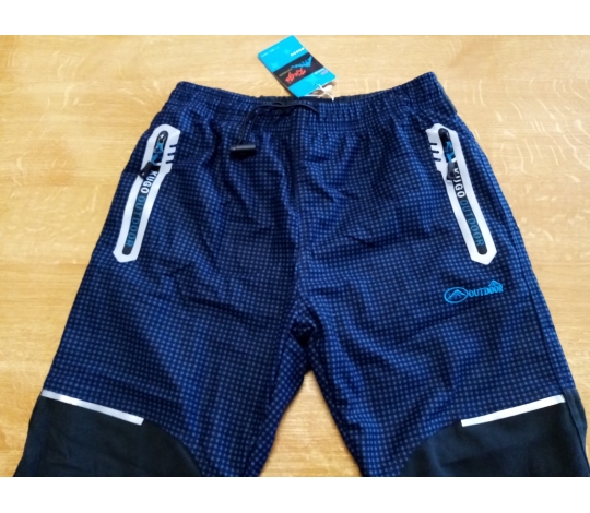 Kalhoty chlapecké  teplé outdoor kostkované PODŠITÉ FLEECEM modré s reflex. prvky 140-170