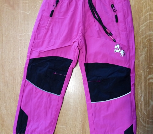 Kalhoty dívčí teplé šusťákové podšité fleecem s KONĚM růžové 98-128