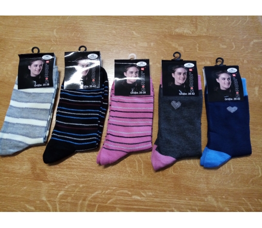 Ponožky dámské s elastanem (pruhované/se srdíčky) 35-42